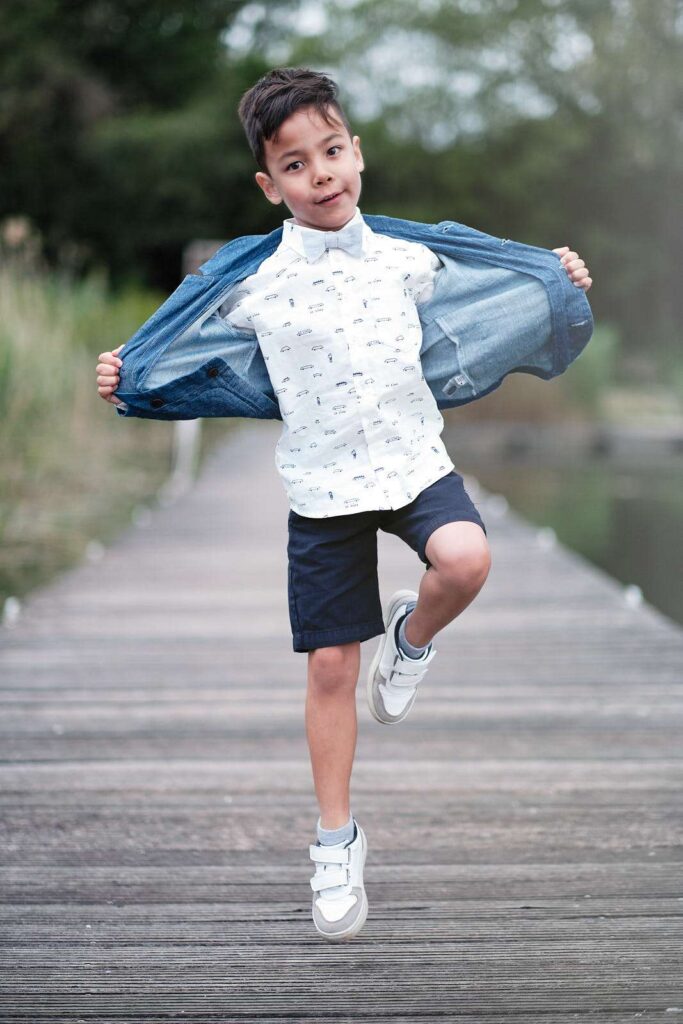 Portrait of boy jumping.