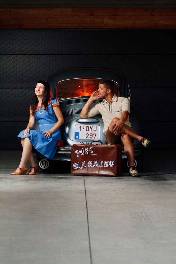 Man looking at his wife who is smiling.